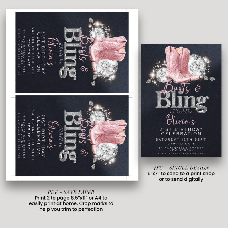 Boots and Bling Birthday Invitation 8