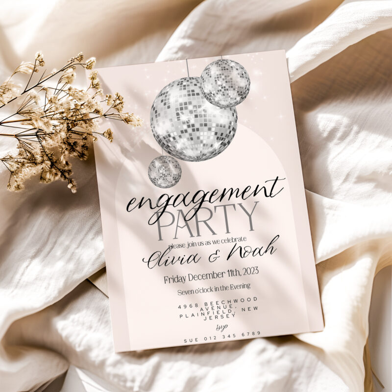 Disco Ball Engagement Invitation 1