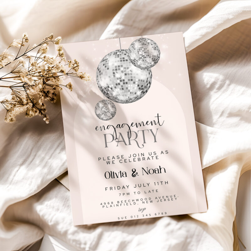 Glitter Ball Engagement Invitation 1