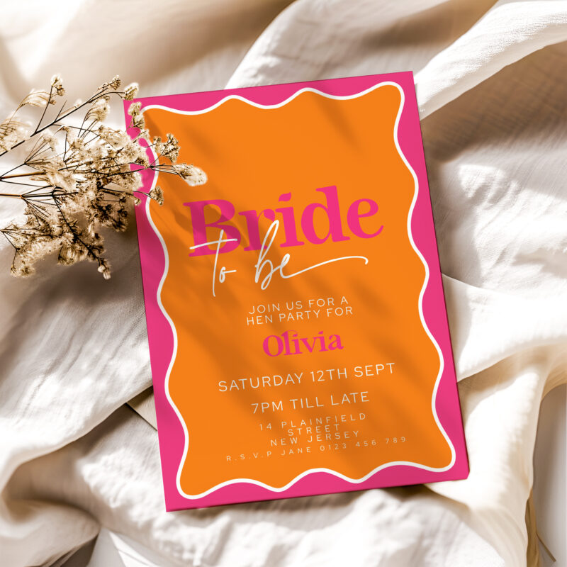 Pink Orange Bridal Shower Invitation 1