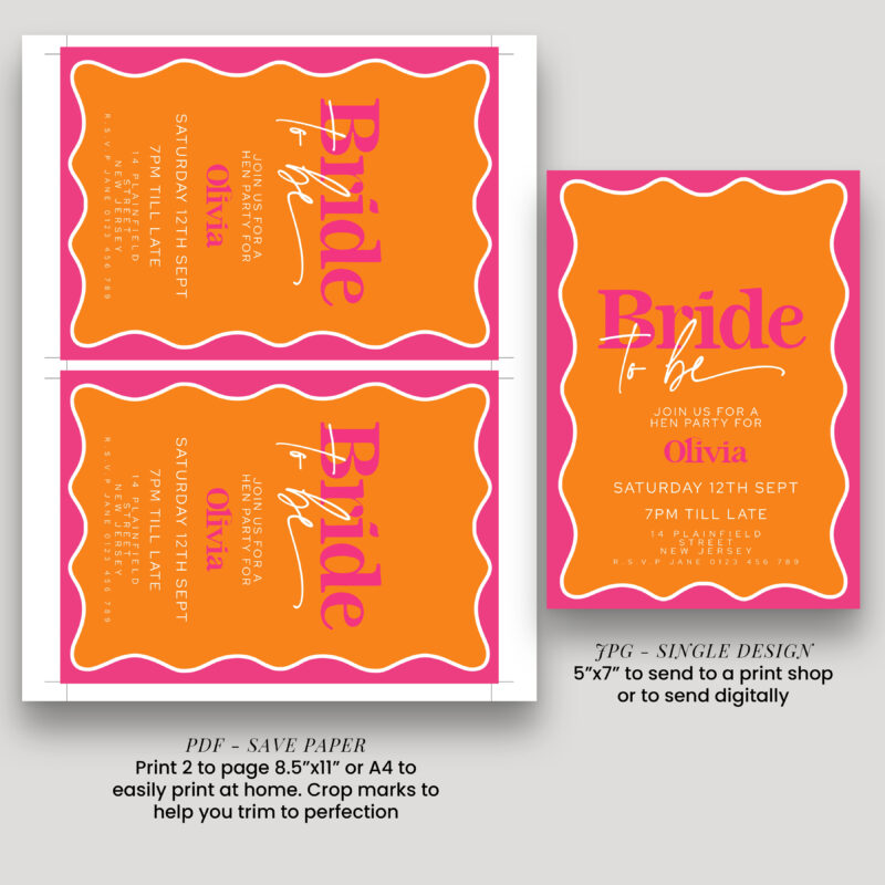 Pink Orange Bridal Shower Invitation 8