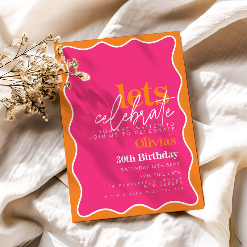 Pink Orange Wave Birthday Invitation 1