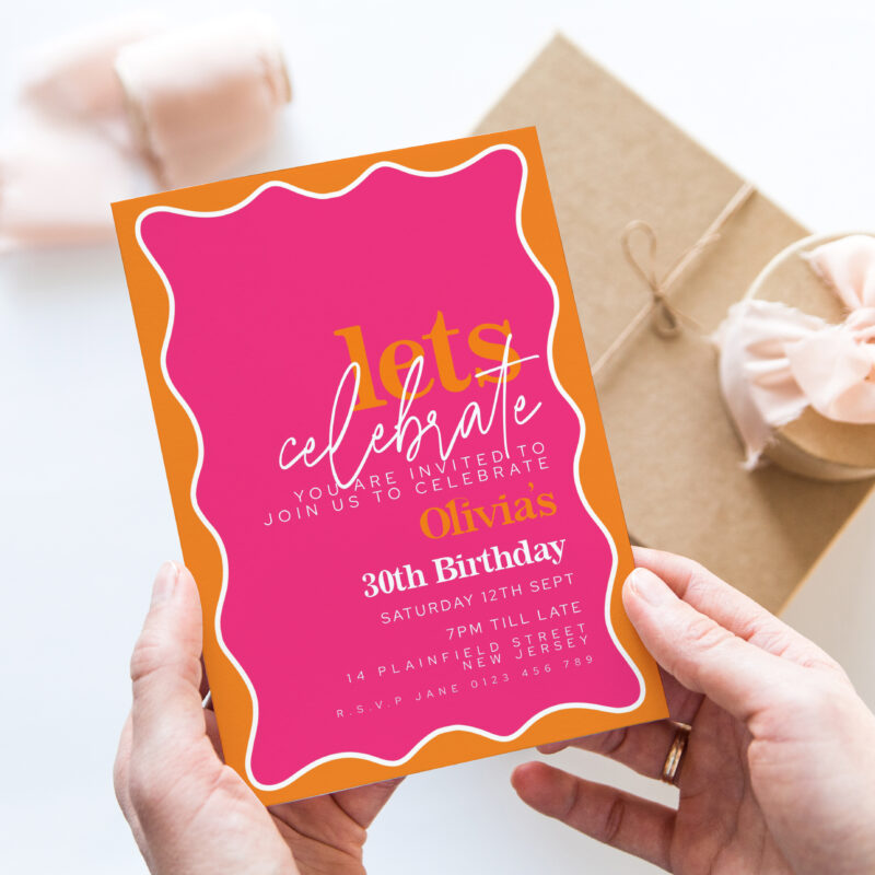 Pink Orange Wave Birthday Invitation 1