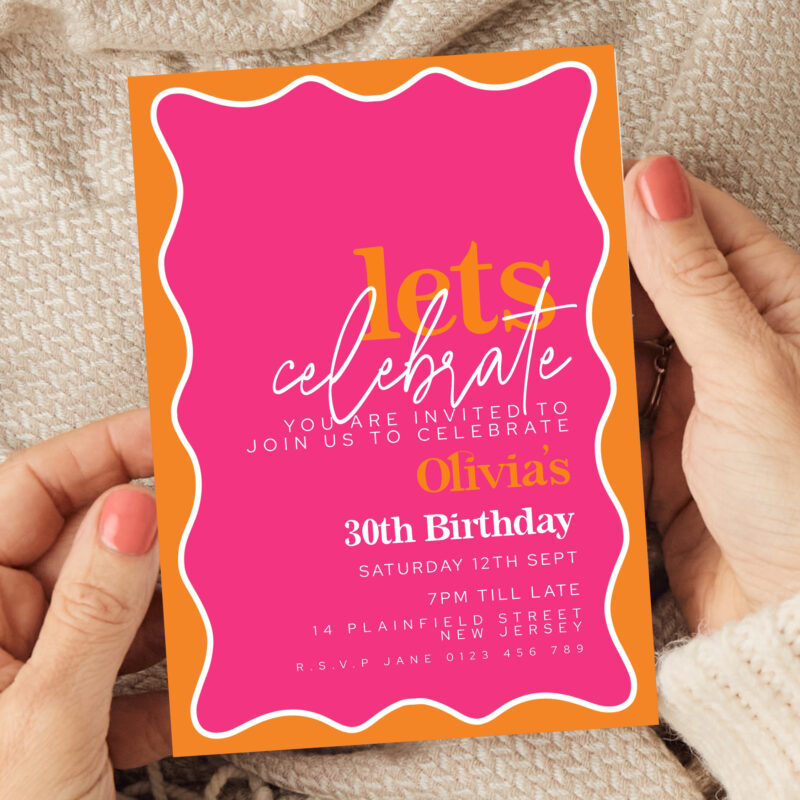 Pink Orange Wave Birthday Invitation 1