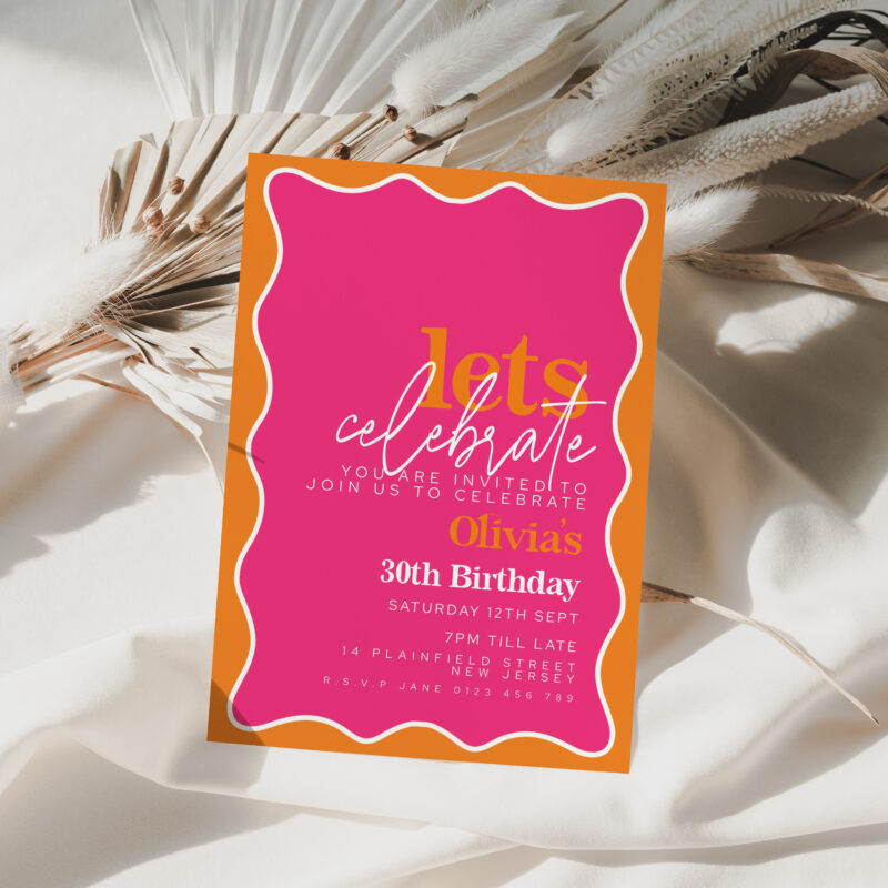 Pink Orange Wave Birthday Invitation 1