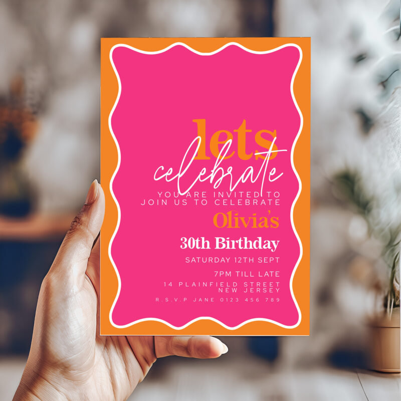 Pink Orange Wave Birthday Invitation 1