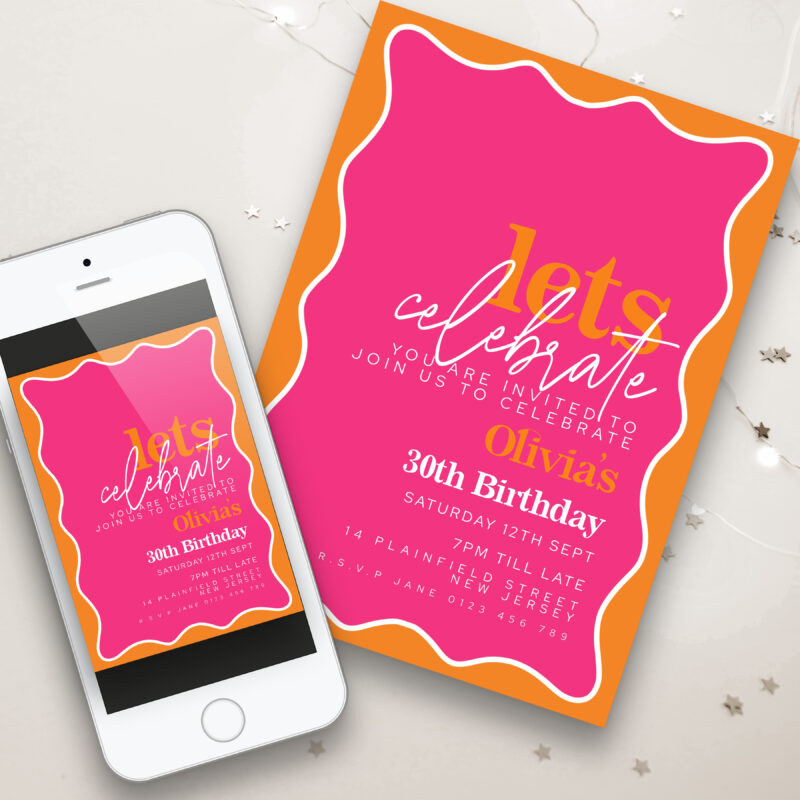 Pink Orange Wave Birthday Invitation 1